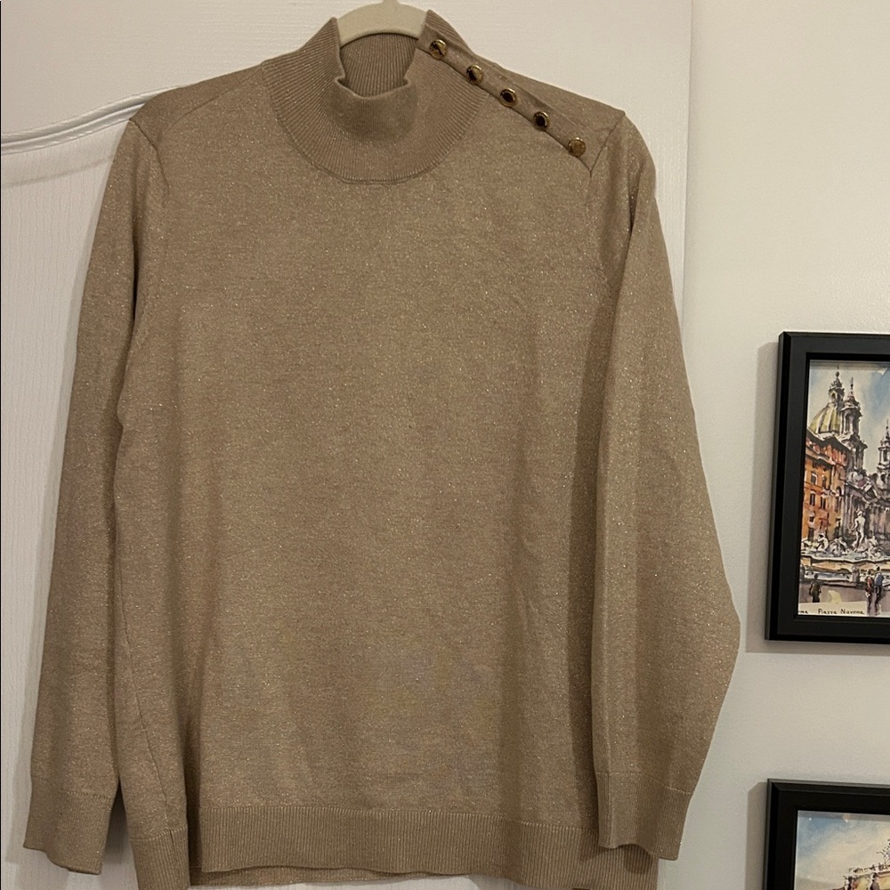 Calvin Klein Gold Shimmer Turtleneck Sweater